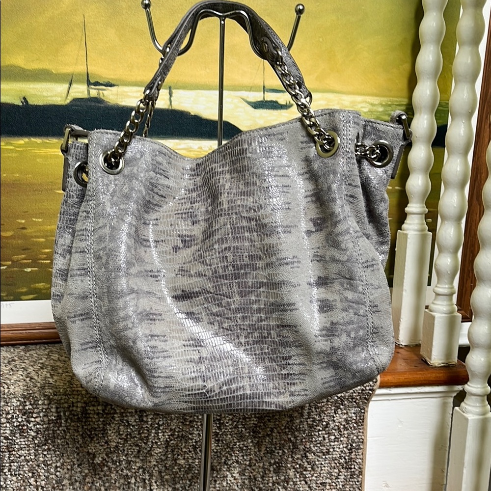 Michael Kors Gray Textured Shoulder Bag with Silver Hardware